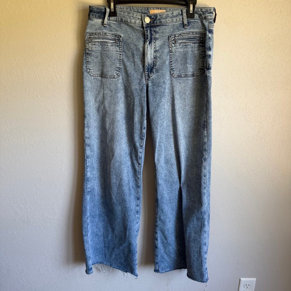 Kut from the Kloth Light Wash High Waisted Meg Wide Leg Raw Hem Jeans Womens 10